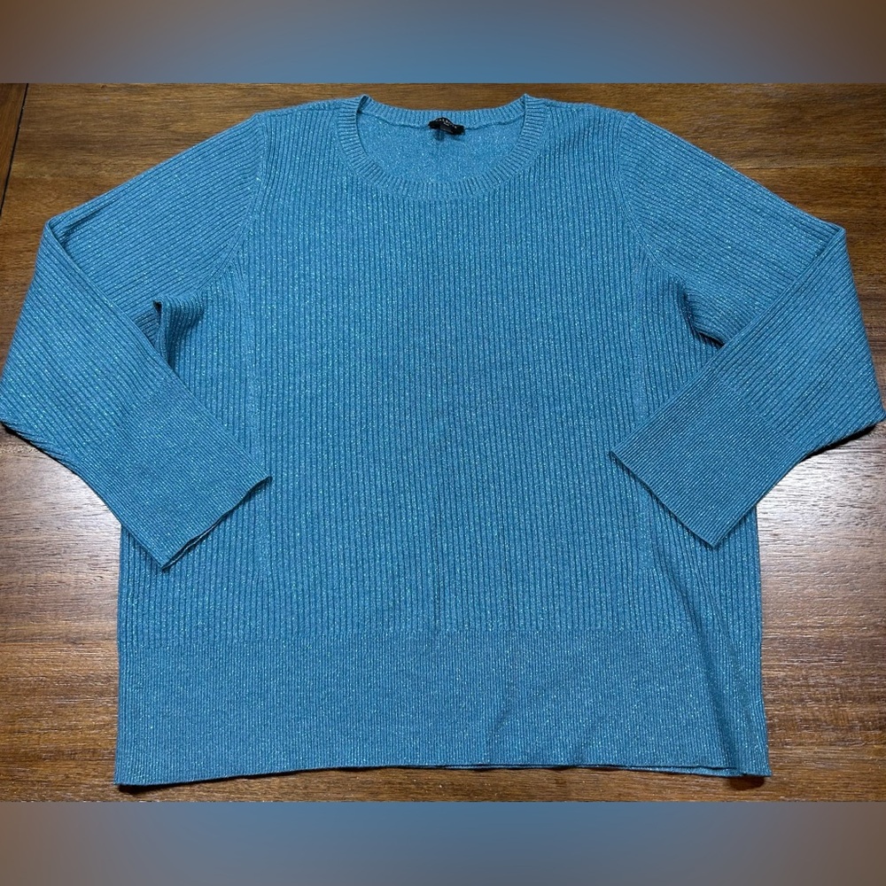 Talbots Plus Size 2X Blue Ribbed Sparkly Sweater